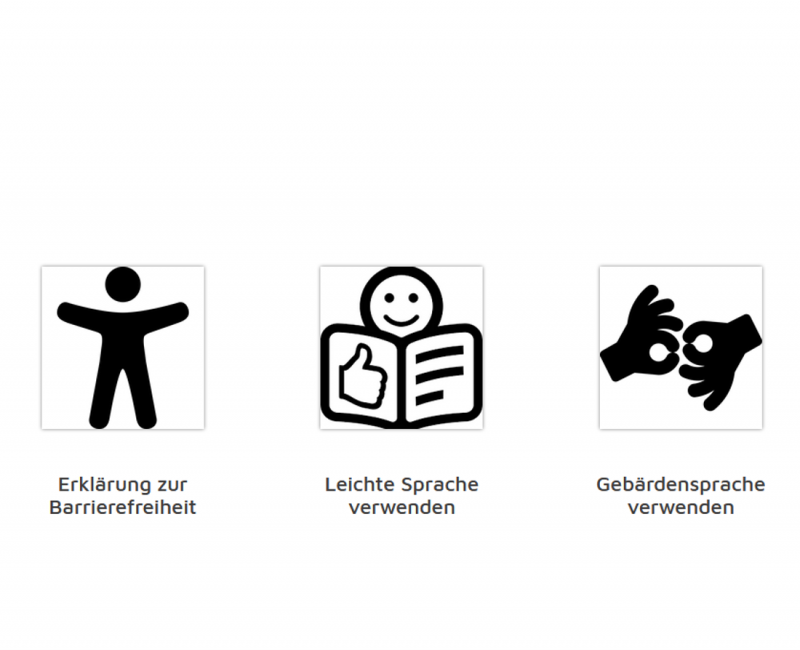 Screenshot der Hilfeseite zur Digitalen Barrierefreiheit im Content-Management-System, die mit drei Symbolbildern die inhaltliche Orientierung erleichtern will.