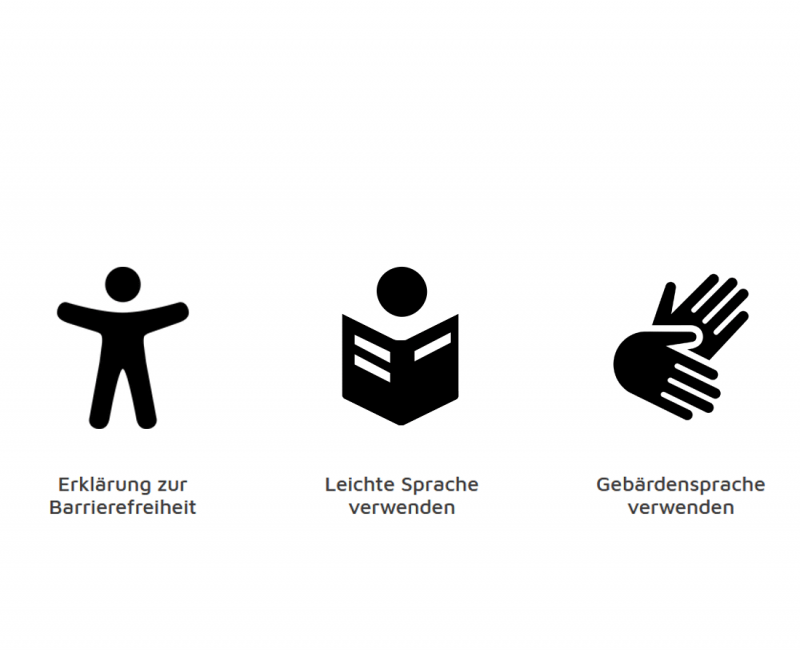 Screenshot der Hilfeseite zur Digitalen Barrierefreiheit im Content-Management-System, die mit drei Symbolbildern die inhaltliche Orientierung erleichtern will.